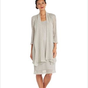 R & M Collection Metallic Dress & Matching Draped Cardigan